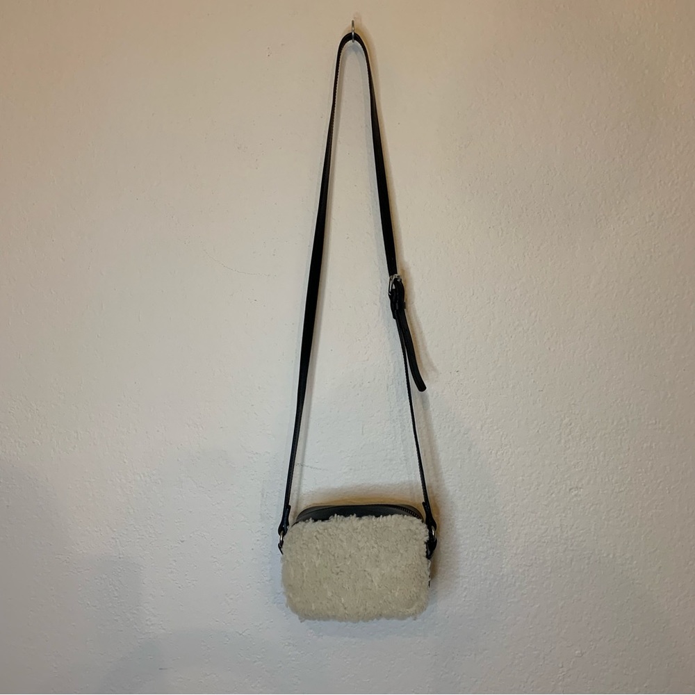 sandro aida black leather faux shearling mini crossbody Bag